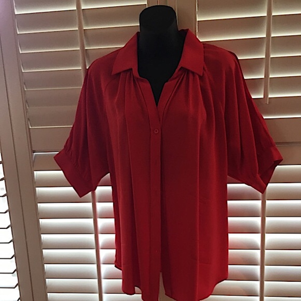 Lafayette 148  New York red silk split sleeve blouse Size 10